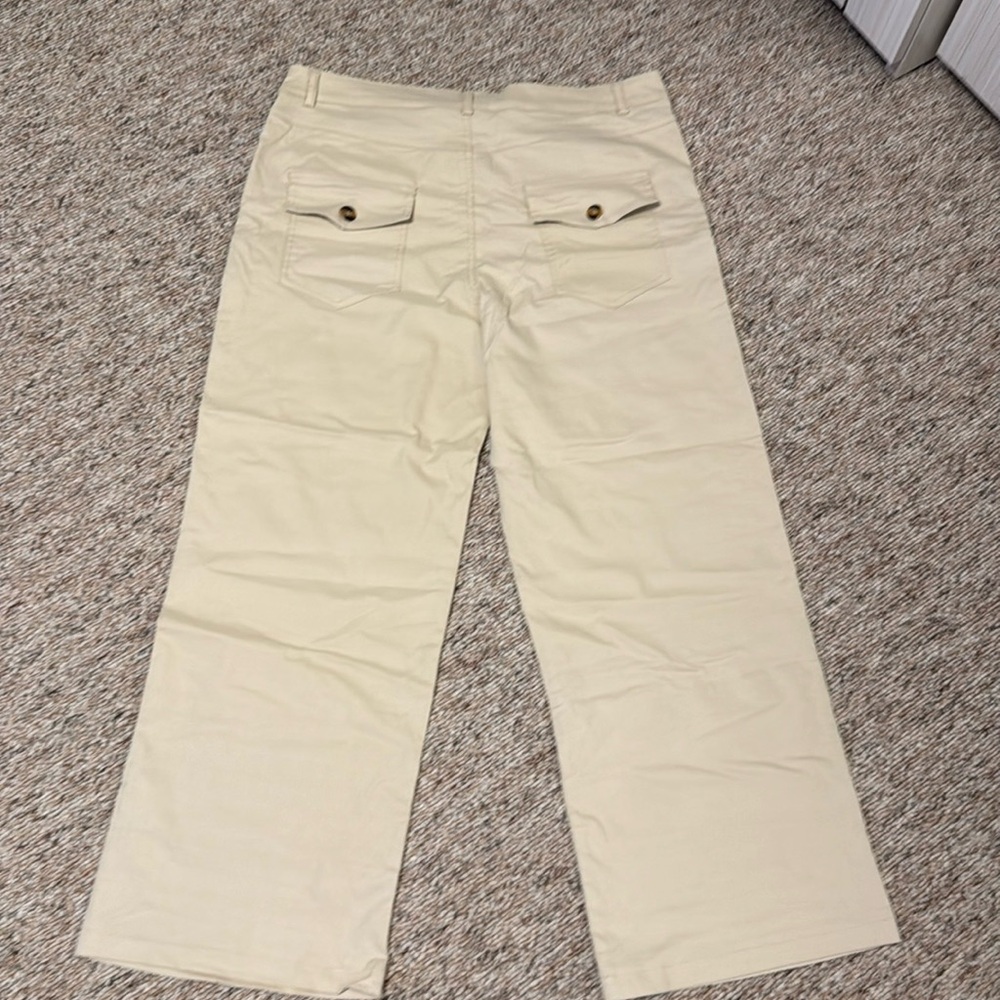 Beige straight leg pull on stretchy slacks - Picture 4 of 6